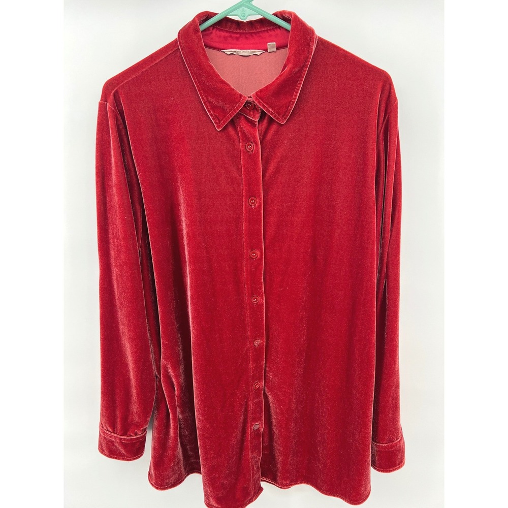 Soft Surroundings Size L Red Velvet Button Down Tunic Top Boho Holiday Christmas